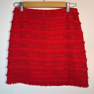 J.Crew Red Fringe Lace Mini Skirt Lined Size 00 Red Casual Holidays Festive